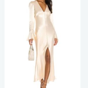 Shona Joy | Dresses | Shona Joy La Lune Flared Sleeve Side Split Midi Dress  Cream | Poshmark